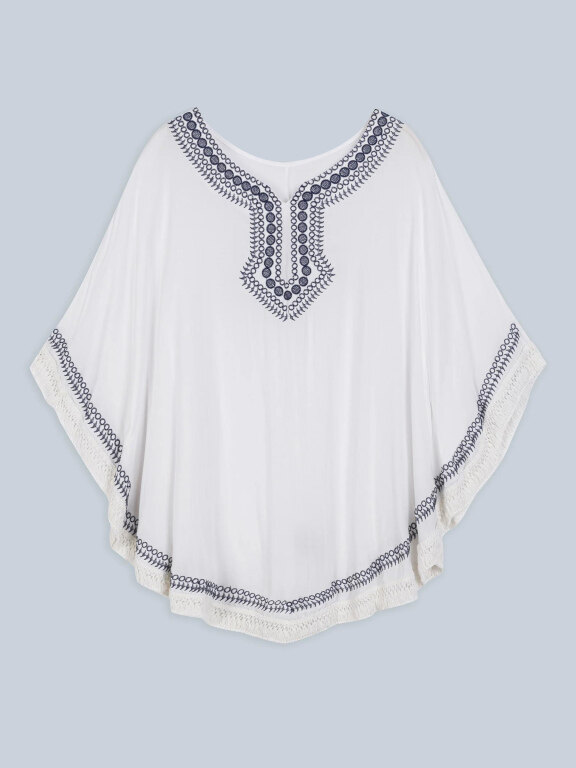 Women's Vintage Notched Neck Embroidered Oversized Poncho, LIUHUA Clothing Online Wholesale Market, All Categories