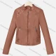 Wholesale Women's Casual Stand Collar Long Sleeve Zipper Plain Leather Crop Biker Jacket Brown Clothing Wholesale Market Liuhua