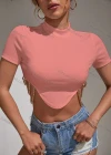 Wholesale Women's Casual Mock Neck Short Sleeve Chain Decro Crop Top - Liuhuamall