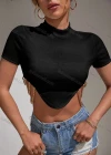 Wholesale Women's Casual Mock Neck Short Sleeve Chain Decro Crop Top - Liuhuamall