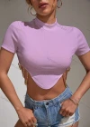Wholesale Women's Casual Mock Neck Short Sleeve Chain Decro Crop Top - Liuhuamall