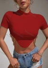 Wholesale Women's Casual Mock Neck Short Sleeve Chain Decro Crop Top - Liuhuamall