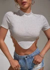 Wholesale Women's Casual Mock Neck Short Sleeve Chain Decro Crop Top - Liuhuamall