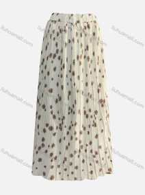 Wholesale Women's Casual Pleated Leaf Print Elastic Waist Chiffon Maxi Skirt, LIUHUA CLOTHING WHOLESALE