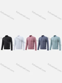 Wholesale Men's Athletic Workout Quarter Zip Breathable Long Sleeve Stand Neck Tee CXM22111#, LIUHUA CLOTHING WHOLESALE