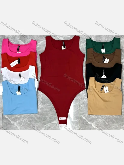 Wholesale Women's Basics Milk Silk Crew Neck Unisize Plain Sleeveless Bodysuit 10443#