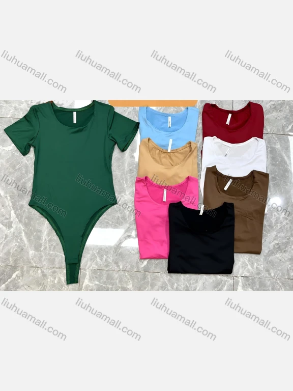 Wholesale Women's Basics Milk Silk Crew Neck Unisize Plain Short Sleeve Bodysuit 10445#