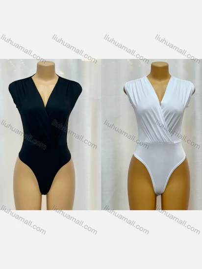 Wholesale Women's Fashion Milk Silk Wrap V Neck Unisize Plain Sleeveless Bodysuit 10942#