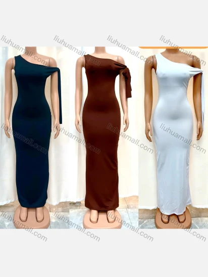 Wholesale Women's Milk Silk One Shoulder Plain Bodycon Maxi Dress 11284#