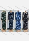 Wholesale Women's Milk Silk Long Sleeve Crew Neck Allover Print Bodycon Maxi Dress 11409# - Liuhuamall