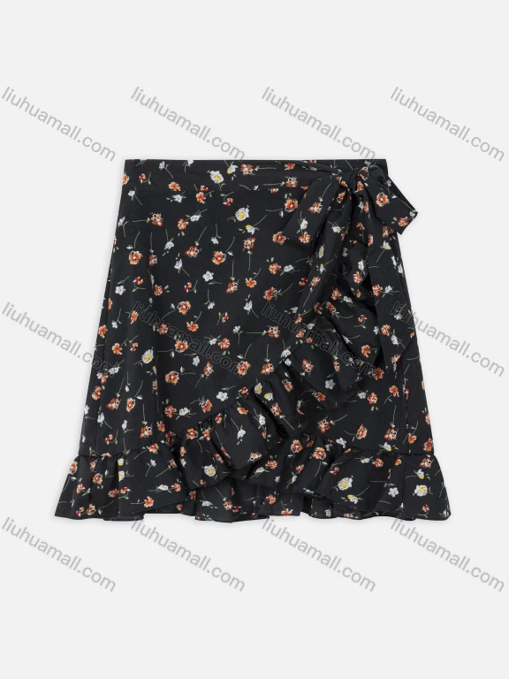 Wholesale Women's Floral Print Ruffle Hem Tie Side Mini Skirt