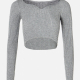Women's Sweetheart Neck Plain Long Sleeve Rib-Knit Crop Top Gray Clothing Wholesale Market -LIUHUA