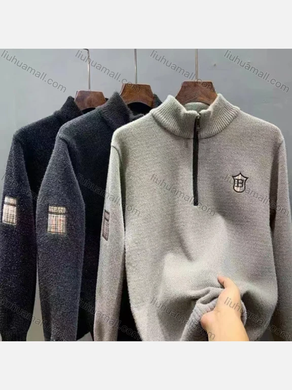 Wholesale Men's Casual Plain Long Sleeve Quarter Zip Sewing Label Knit Sweater