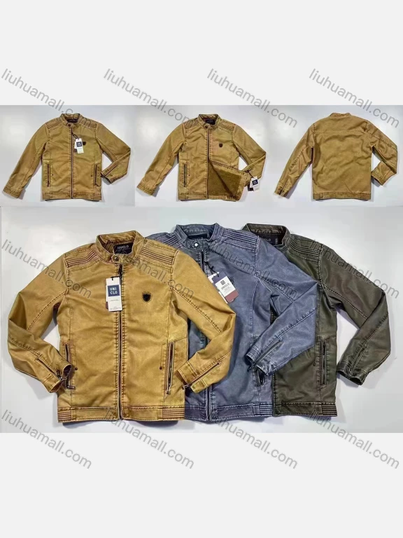 Wholesale Men's Casual Windproof Stand Collar Leather Biker Jacket 5-503#