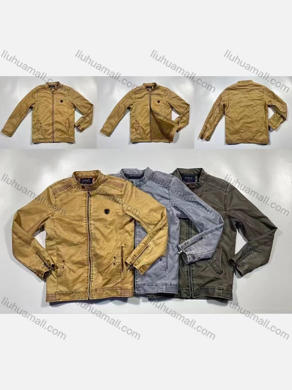 Wholesale Men's Casual Windproof Stand Collar Leather Biker Jacket 5-505#