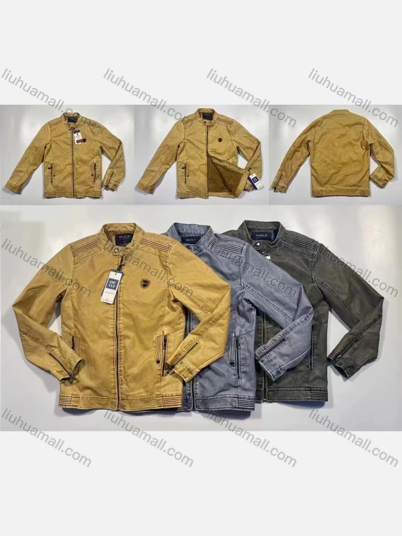 Wholesale Men's Casual Windproof Stand Collar Leather Biker Jacket 5-506#