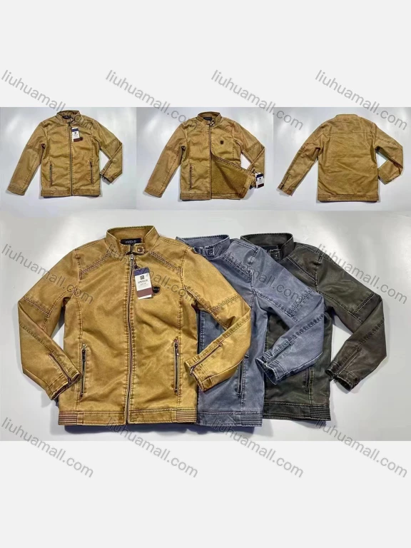 Wholesale Men's Casual Windproof Stand Collar Leather Biker Jacket 5-509#