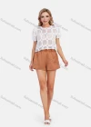Wholesale Women's Sexy Round Neck Puff Sleeve Sheer Mesh Fluff Crop Blouse - Liuhuamall