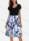 Wholesale Women's Casual V Neck Short Sleeve Stitching A-Line Dress - Liuhuamall