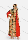 Wholesale Women's African Notched Neck 3/4 Sleeve Plus Size Tribal Print Waist Drawstring Maxi Kaftan Dress With Turban ZXV-666D2# - Liuhuamall