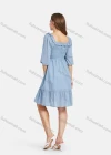Wholesale Women's Square Neck Puff Sleeve Plain Shirred Ruffle Trim Casual Dress - Liuhuamall