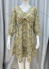 Wholesale Women's Casual 3/4 Sleeve Ruffle Trim Floral Print Dress - Liuhuamall