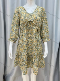 Wholesale Women's Casual 3/4 Sleeve Ruffle Trim Floral Print Dress, LIUHUA CLOTHING WHOLESALE