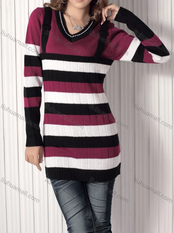 Wholesale Women's Casual Straps Colorblock Sweater