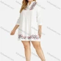 Wholesale Women's Casual 3/4 Sleeve Embroidered Floral Button Front Short Dress preview