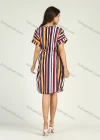 Wholesale Women's Crew Neck Short Sleeve Striped Curve Hem Midi Dress With Belt - Liuhuamall