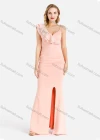 Wholesale Women's Elegant Asymmetrical Neck Ruched Ruffle Trim Wrap Rhinestone Split Hem Mermaid Evening Dress - Liuhuamall