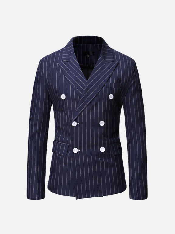 Men's Formal & Casual Striped Double Breasted Lapel Patch Pocket Suit Jacket, Clothing Wholesale Market -LIUHUA, 