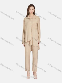 Wholesale Women's Casual Collared Long Sleeve Button Down Shirt 2-piece Sets BLY1154#, LIUHUA CLOTHING WHOLESALE
