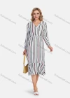 Wholesale Women's Casual Wrap V Neck Long Sleeve Multicolor Striped Ruffle Hem Midi Dress With Belt - Liuhuamall