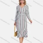 Wholesale Women's Casual Wrap V Neck Long Sleeve Multicolor Striped Ruffle Hem Midi Dress With Belt preview