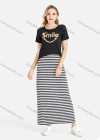 Wholesale Women's Summer Letter Graphic Tee&Striped Maxi Skirt Set - Liuhuamall