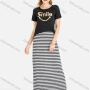 Wholesale Women's Summer Letter Graphic Tee&Striped Maxi Skirt Set preview