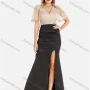 Wholesale Women's Elegant V Neck Zip Back Beads Split Thigh Ruched Two Tone Mermaid Evening Dress preview