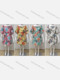 Wholesale Girls Causal Crew Neck Bell Sleeve Elastic Waist Floral Print Dress, LIUHUA CLOTHING WHOLESALE