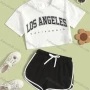 Wholesale Women's Casual Crew Neck Letter Crop Top & Drawstring Elastic Waist Hot Shorts Set preview
