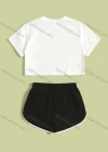 Wholesale Women's Casual Crew Neck Letter Crop Top & Drawstring Elastic Waist Hot Shorts Set - Liuhuamall