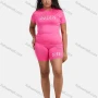 Wholesale Women's Milk Silk Short Sleeve Silver Pressed Letter T Shirt 2 Piece Homewear Set 211019# preview