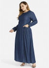 Wholesale Women's Plus Size Causal Round Neck Pleated Denim Maxi Dress - Liuhuamall