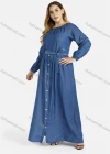 Wholesale Women's Plus Size Casual Round Neck Button Front Denim Maxi Dress - Liuhuamall