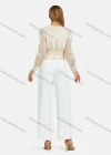 Wholesale Women's Turn-down Collar Shirt Sleeve Polka Dot Shirred Ruffle Hem Crop Blouse - Liuhuamall
