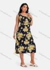 Wholesale Women's Plus Size Scoop Neck Sleeveless Floral Print Shirred Midi Dress - Liuhuamall