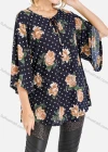 Wholesale Women's Casual 3/4 Cape Sleeve Lace Up Front Floral Dot Print Tunic - Liuhuamall