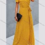 Wholesale Women's Wrap V Neck Polka Dot Lace Up Side Slit Maxi Dress AY06# preview