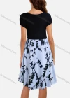 Wholesale Women's Casual V Neck Short Sleeve Stitching A-Line Dress - Liuhuamall