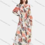 Wholesale Women's Chiffon Long Sleeve Fold Pleat Plants & Floral Maxi Dress With Belt preview